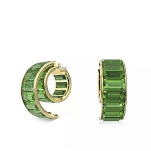 Swarovski Matrix Hoop Earrings Gold and Green NWOT
